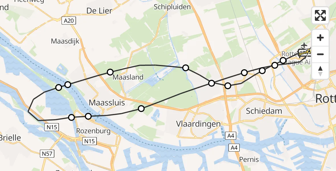 Routekaart van de vlucht: Lifeliner 2 naar Rotterdam The Hague Airport, Brandenburgbaan