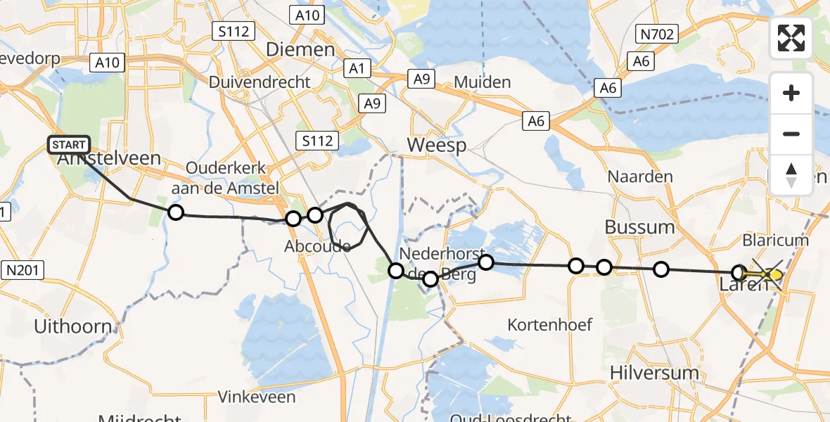 Routekaart van de vlucht: Politieheli naar Laren, Startbaan