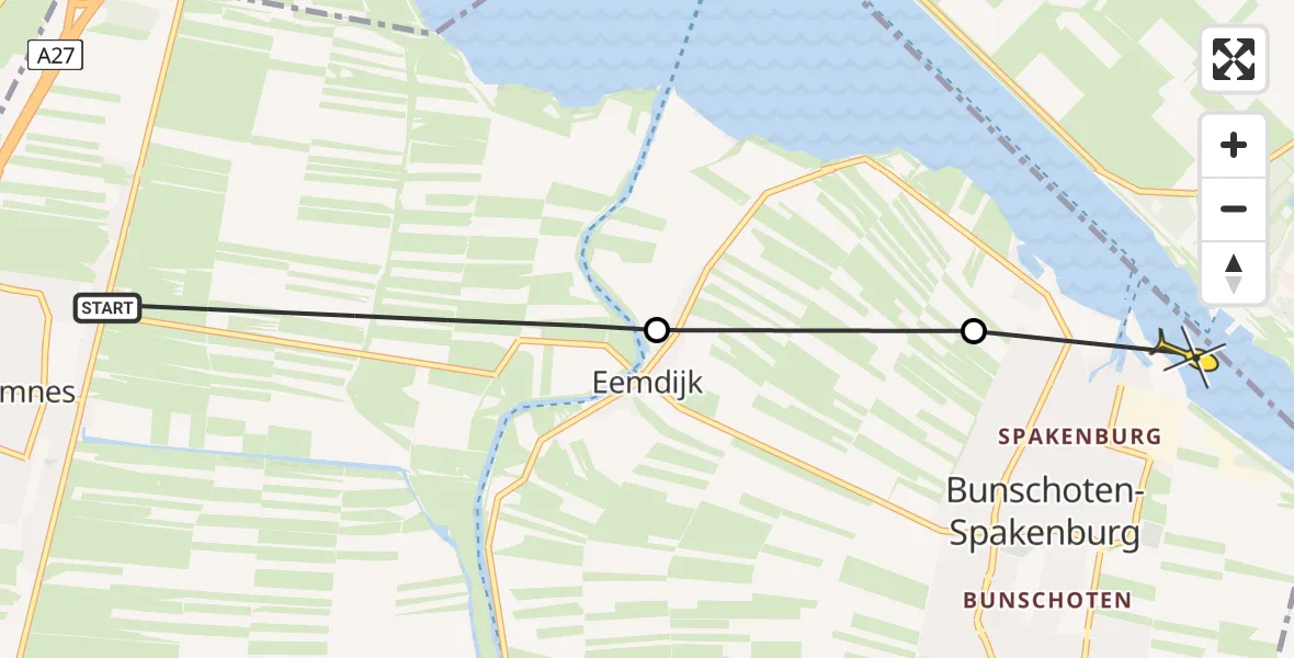Routekaart van de vlucht: Politiehelikopter naar Bunschoten-Spakenburg, Zomerdijk