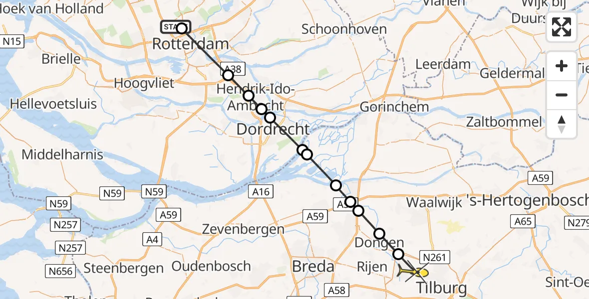 Routekaart van de vlucht: Lifeliner 2 naar Tilburg, Van Swindenhof