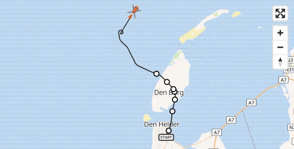 Vluchtroute Kustwachthelikopter Vliegveld De Kooy - , 10 maart 2025, 13:51
