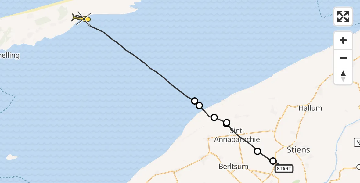 Routekaart van de vlucht: Ambulanceheli naar Oosterend, Langestraat