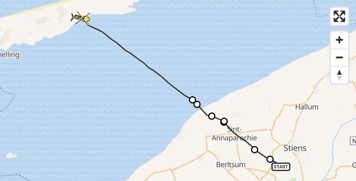 Routekaart van de vlucht: Ambulancehelikopter naar Oosterend, Langestraat