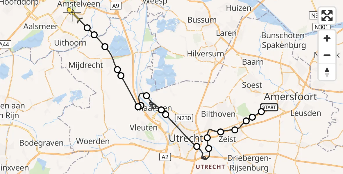 Routekaart van de vlucht: Politieheli naar Amstelveen, De Stompert