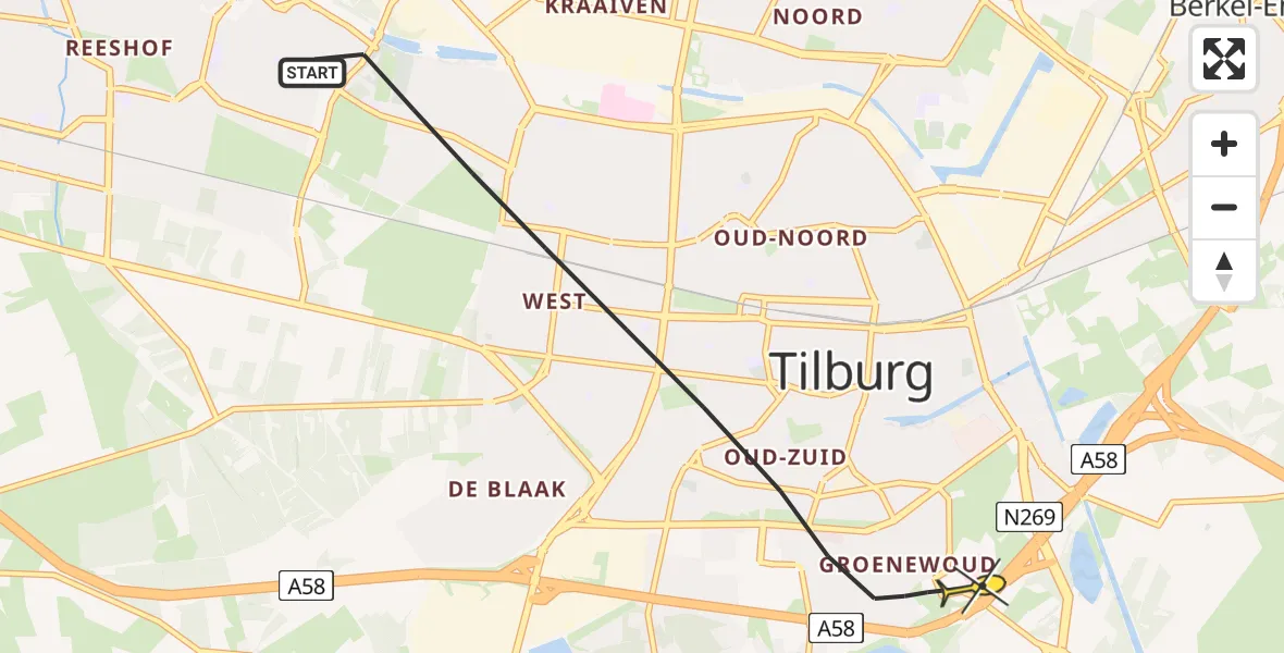 Routekaart van de vlucht: Lifeliner 2 naar Tilburg, Wijnruitweg