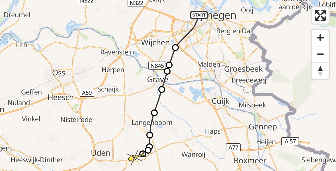 Routekaart van de vlucht: Politiehelikopter naar Vliegbasis Volkel, Boeckstaetedreef