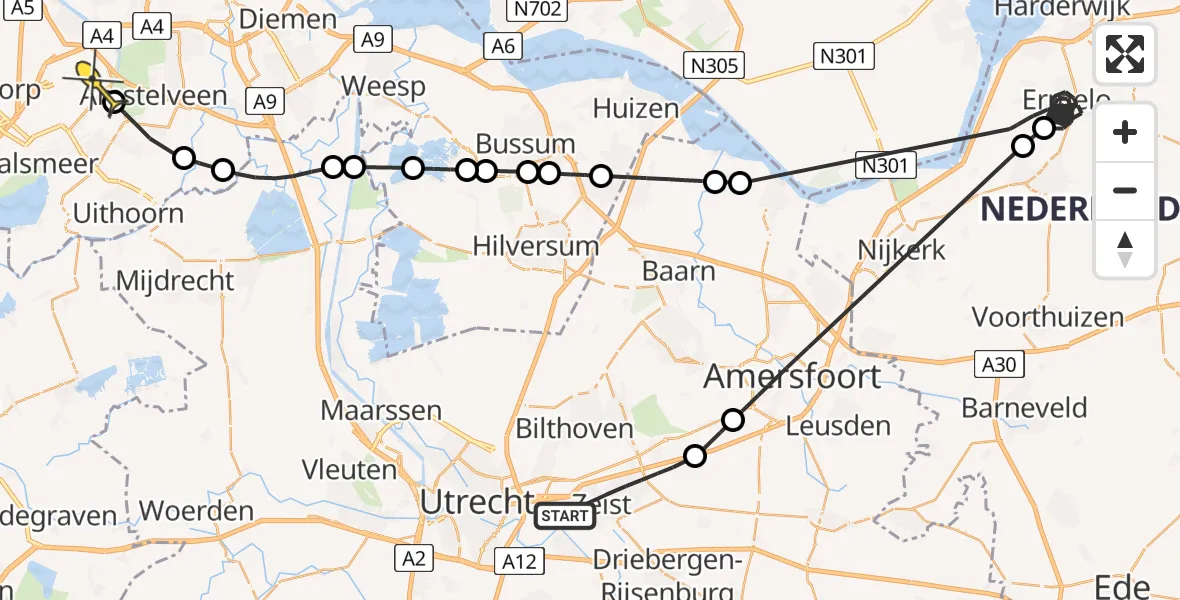 Routekaart van de vlucht: Politieheli naar Schiphol, Aalscholverlaan