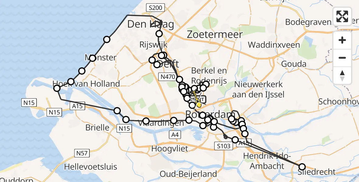 Routekaart van de vlucht: Politieheli naar Rotterdam The Hague Airport, Schieveense polder