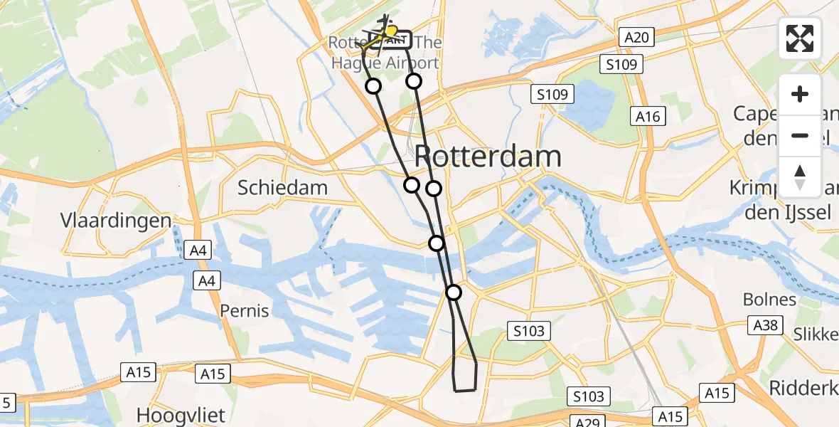 Routekaart van de vlucht: Lifeliner 2 naar Rotterdam The Hague Airport, Van der Duijn van Maasdamweg