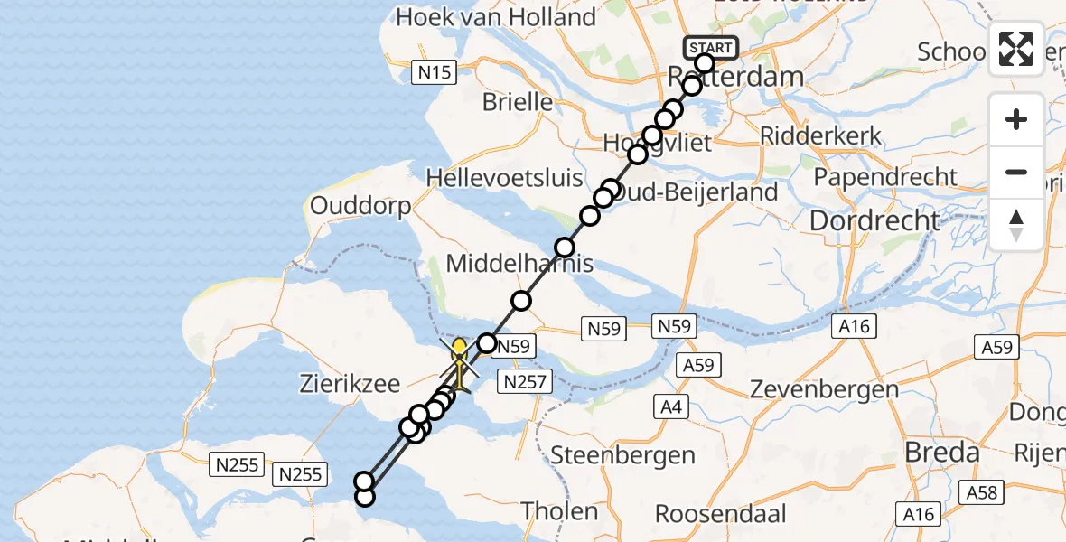 Routekaart van de vlucht: Lifeliner 2 naar Bruinisse, Van der Duijn van Maasdamweg