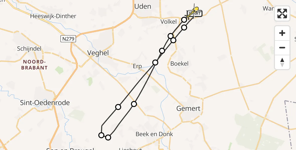 Routekaart van de vlucht: Lifeliner 3 naar Vliegbasis Volkel, Rechtestraat