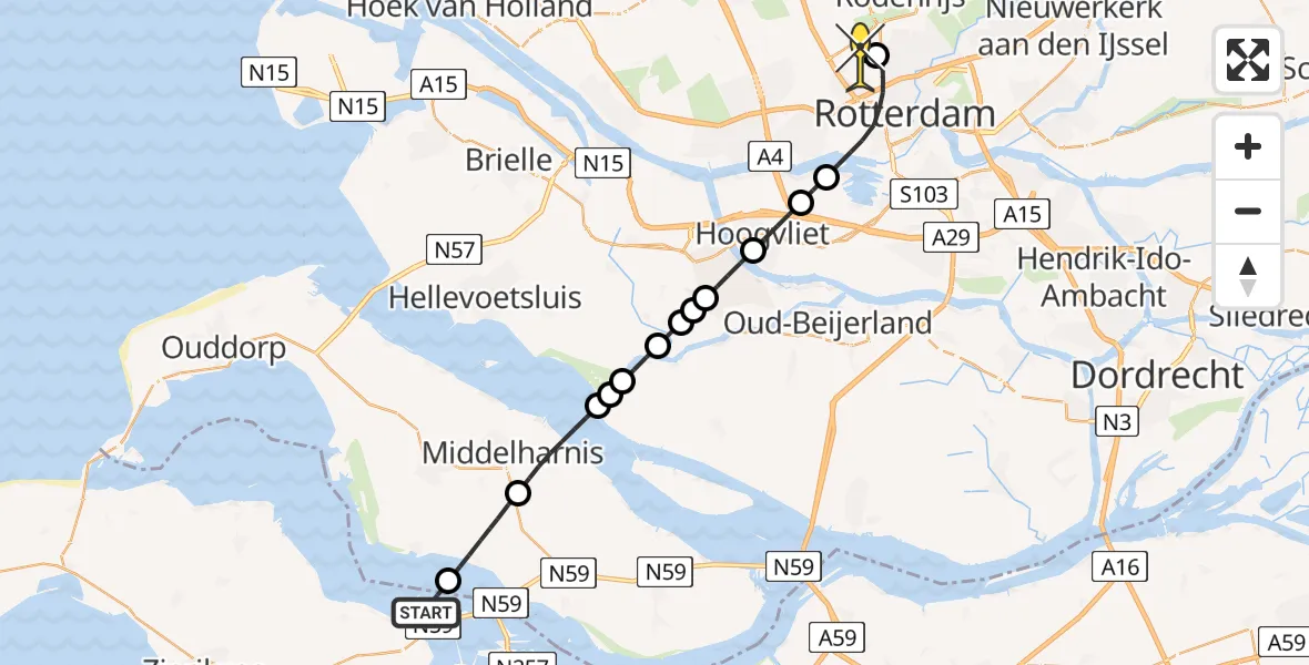 Routekaart van de vlucht: Lifeliner 2 naar Rotterdam The Hague Airport, Bocht van Sint Jacob