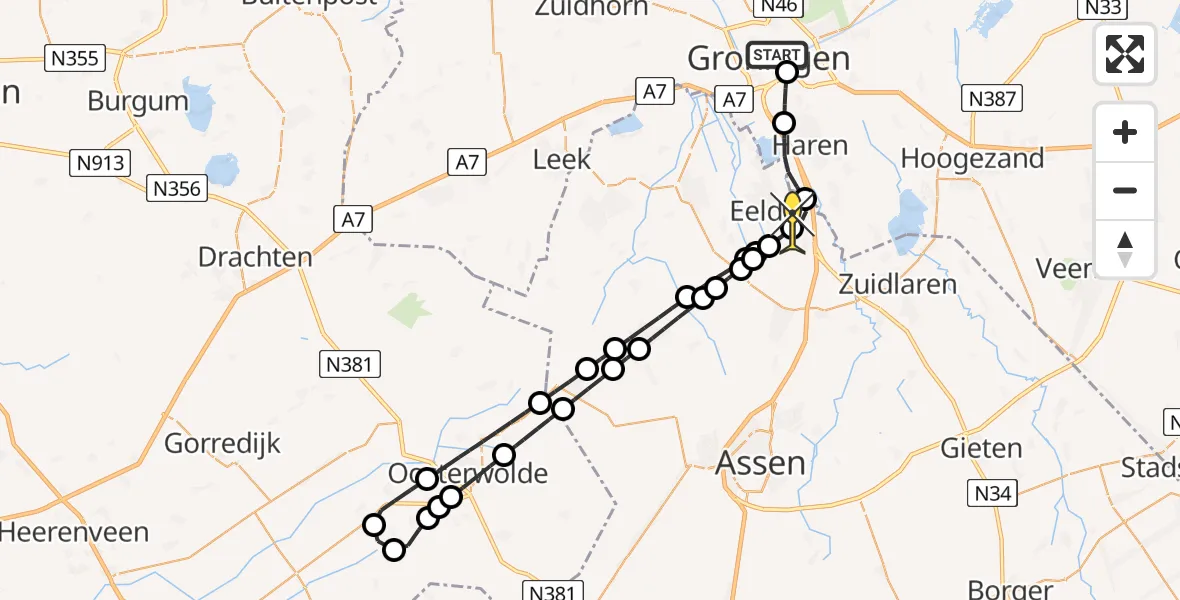 Routekaart van de vlucht: Lifeliner 4 naar Groningen Airport Eelde, De Kaai