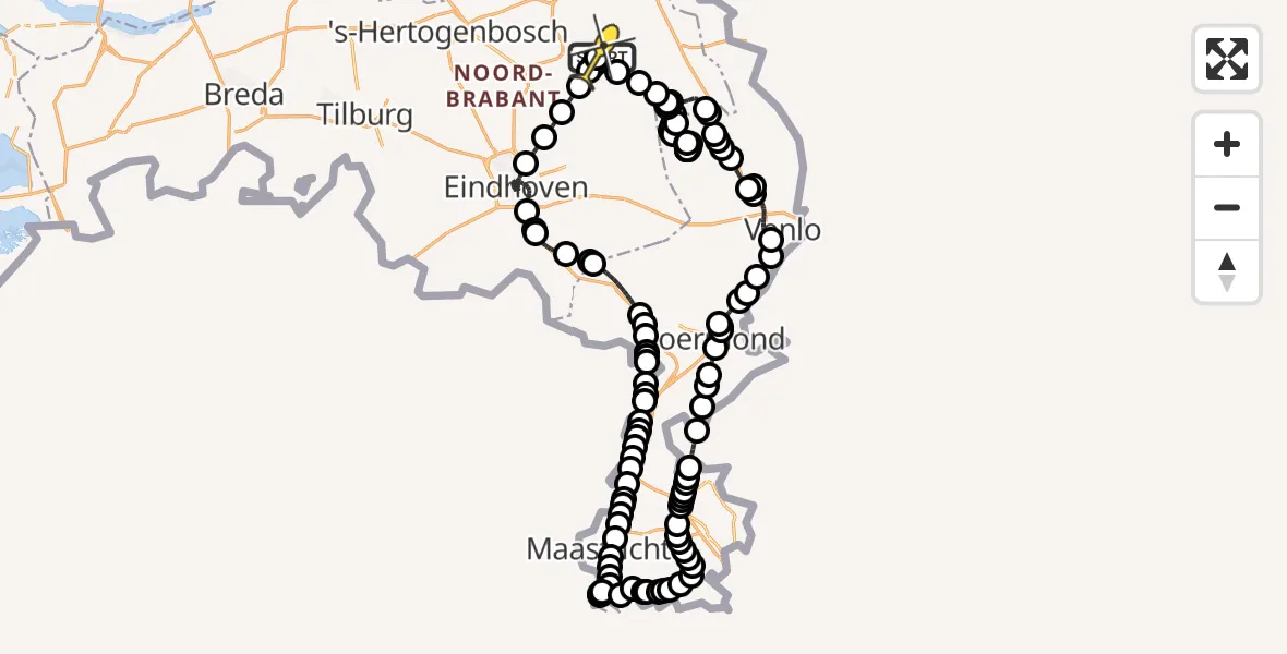 Vluchtroute Politiehelikopter van Vliegbasis Volkel naar Vliegbasis Volkel