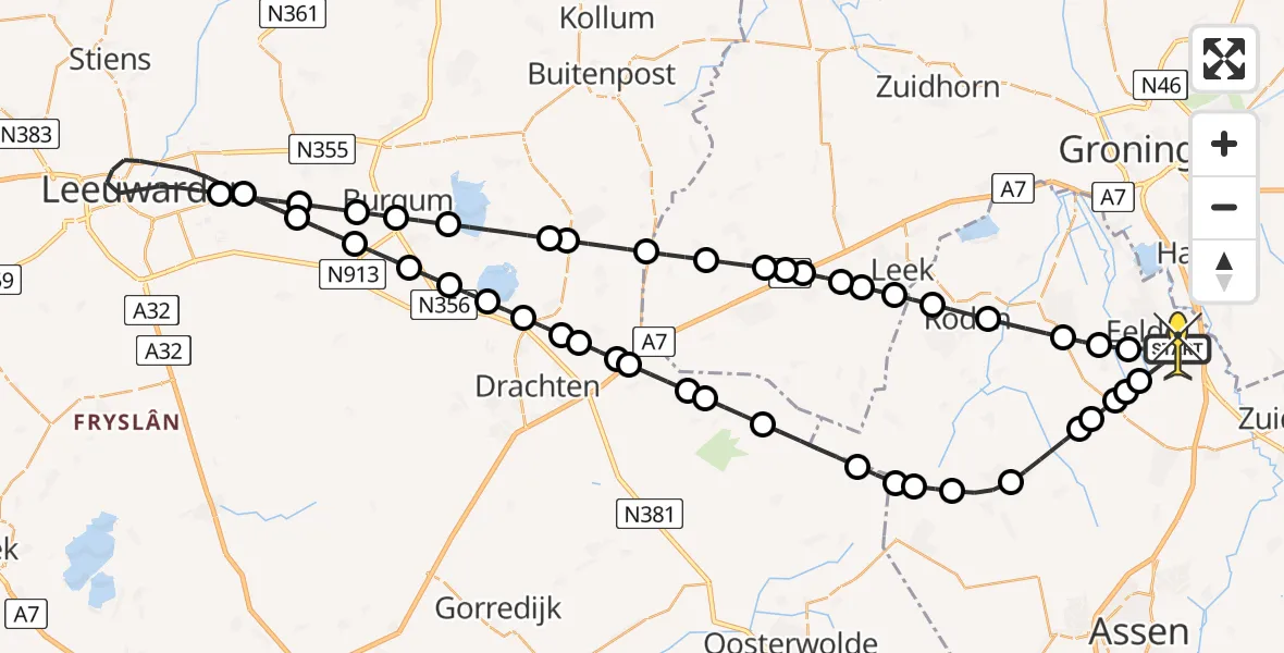 Routekaart van de vlucht: Lifeliner 4 naar Groningen Airport Eelde, Molenweg