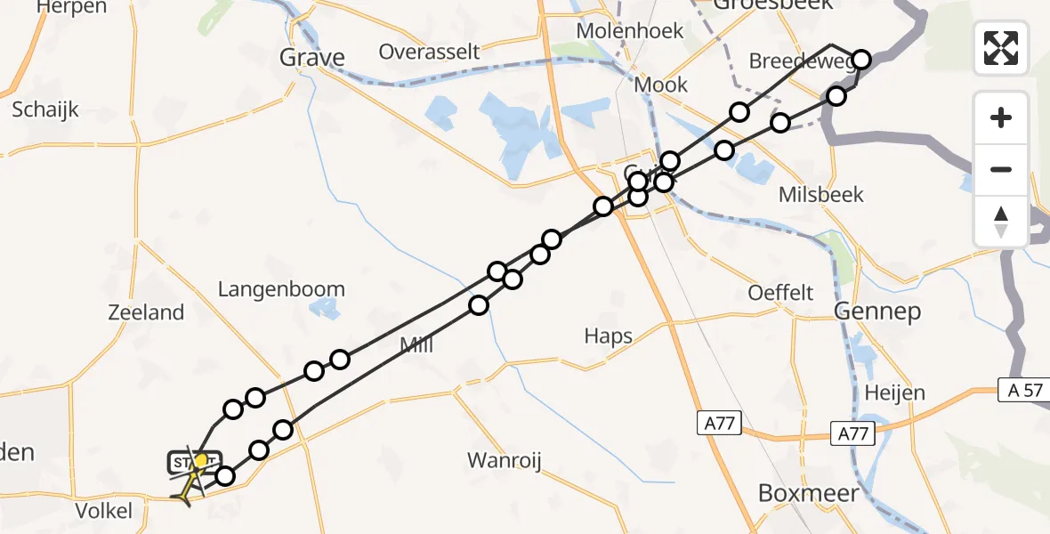 Routekaart van de vlucht: Lifeliner 3 naar Vliegbasis Volkel, Zeelandsedijk