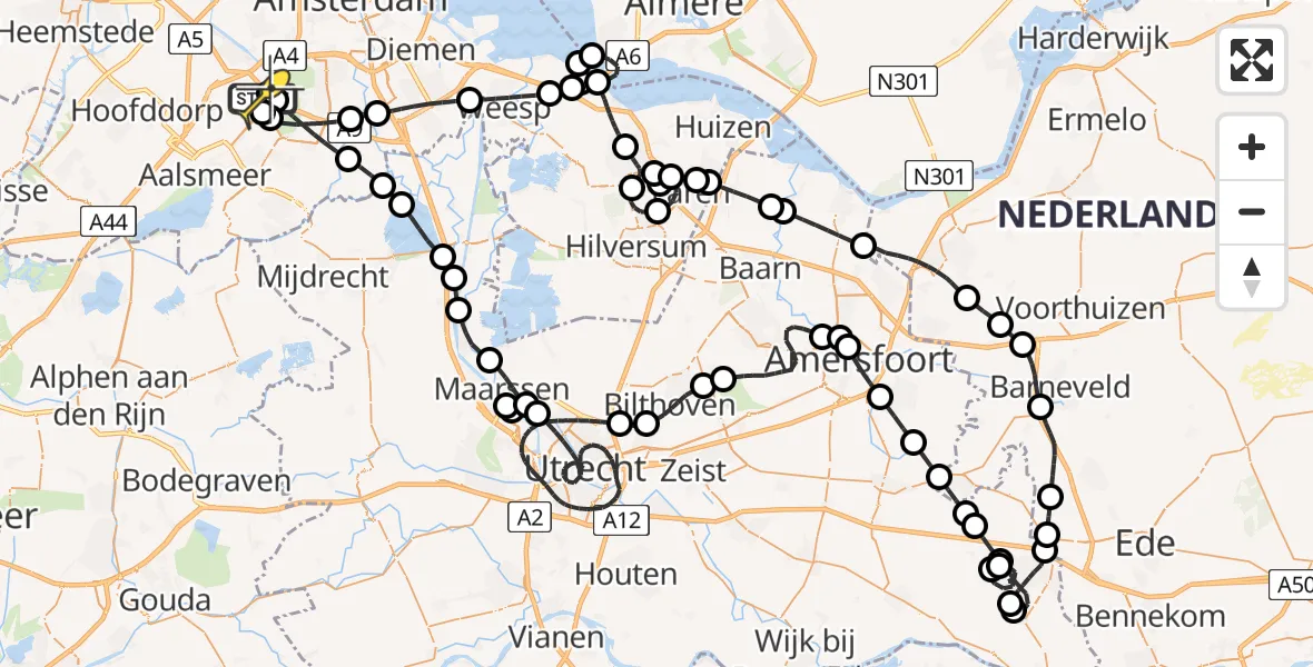 Vluchtroute Politiehelikopter van Schiphol naar Schiphol