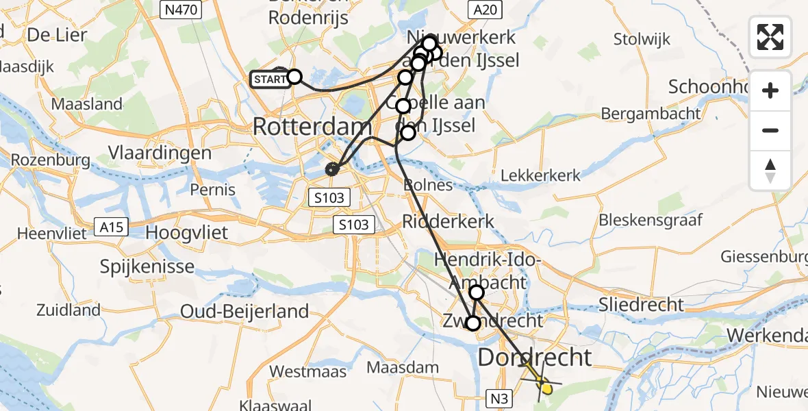 Routekaart van de vlucht: Politieheli naar Dordrecht, Bovendijk