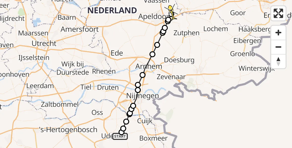 Routekaart van de vlucht: Lifeliner 3 naar Twello, Millsebaan