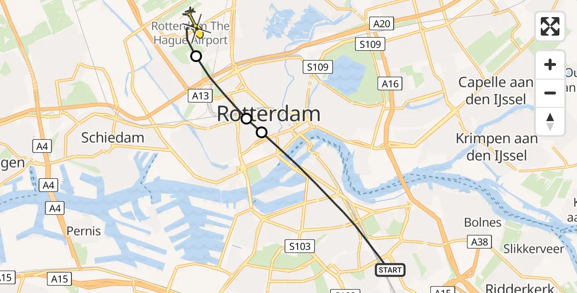 Routekaart van de vlucht: Lifeliner 2 naar Rotterdam The Hague Airport, West-Varkenoordseweg