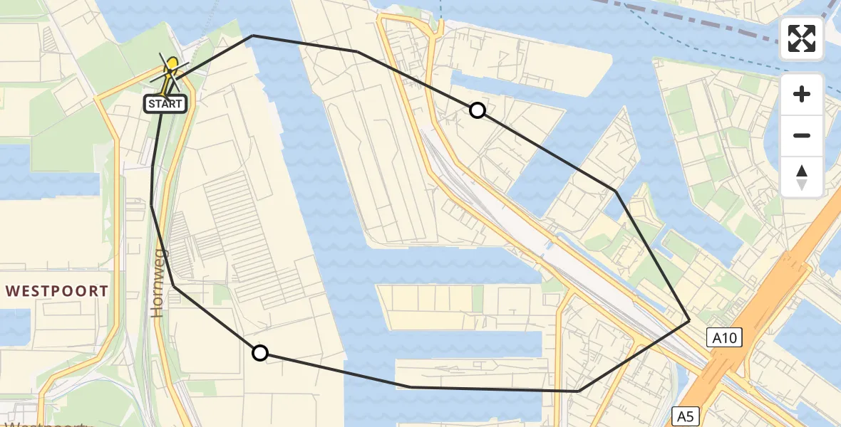 Vluchtroute Traumahelikopter van Amsterdam Heliport naar Amsterdam Heliport