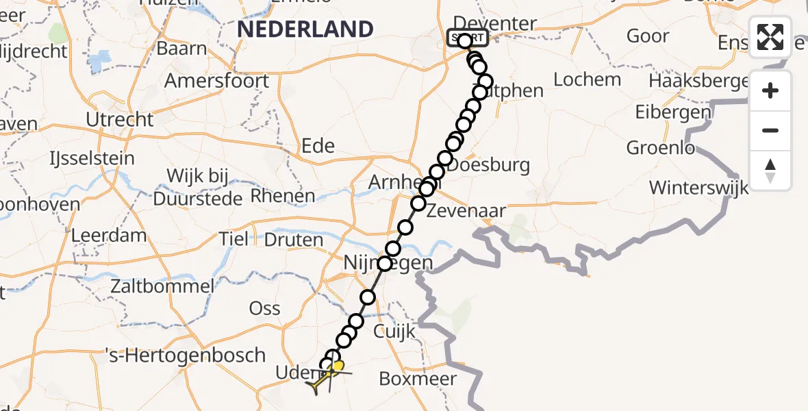 Routekaart van de vlucht: Lifeliner 3 naar Vliegbasis Volkel, Zonnenbergstraat