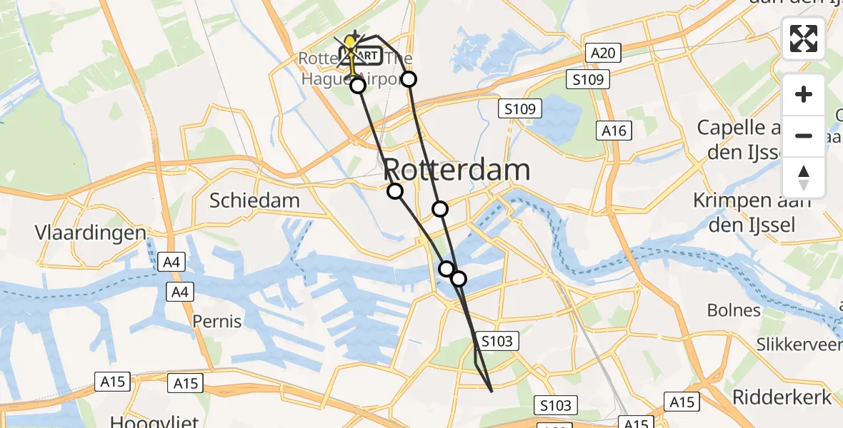 Routekaart van de vlucht: Lifeliner 2 naar Rotterdam The Hague Airport, Volkelstraat