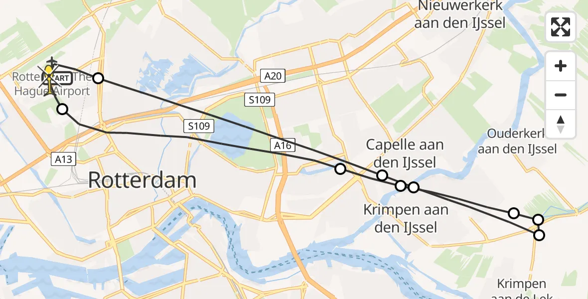 Routekaart van de vlucht: Lifeliner 2 naar Rotterdam The Hague Airport, Fairoaksbaan