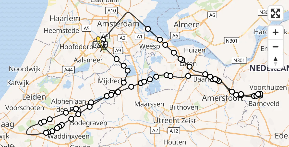 Routekaart van de vlucht: Politieheli naar Schiphol, Schipholdijk