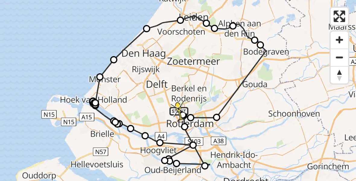 Routekaart van de vlucht: Politiehelikopter naar Rotterdam The Hague Airport, Gilze-Rijenstraat