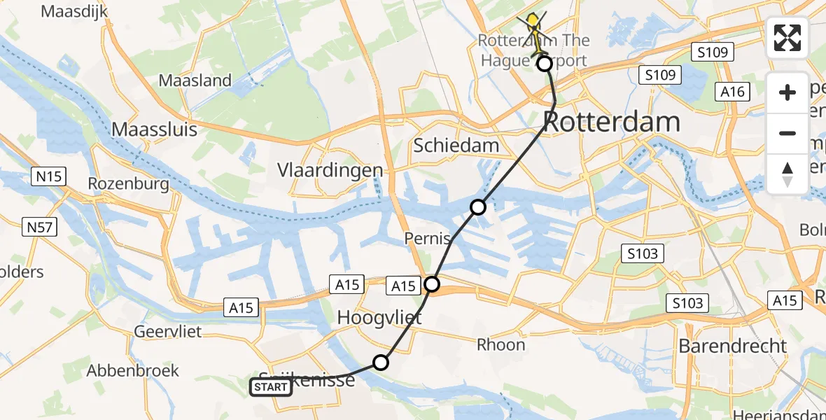 Routekaart van de vlucht: Lifeliner 2 naar Rotterdam The Hague Airport, P J Bliekstraat