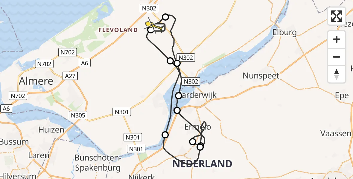 Routekaart van de vlucht: Traumaheli naar Lelystad Airport, Larserweg
