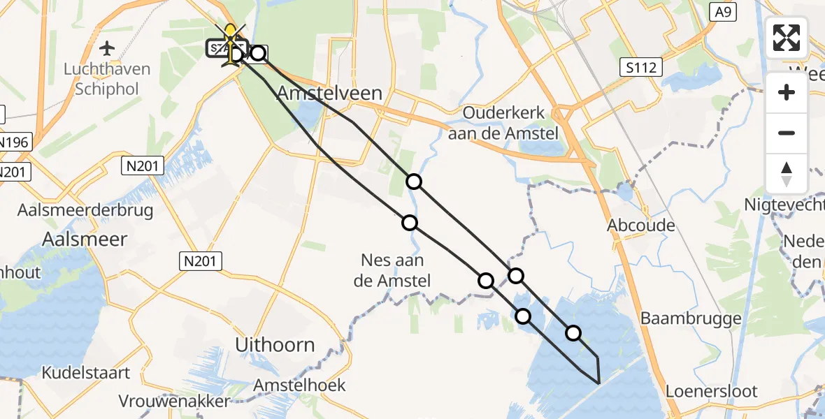 Routekaart van de vlucht: Politieheli naar Schiphol, Schipholdijk