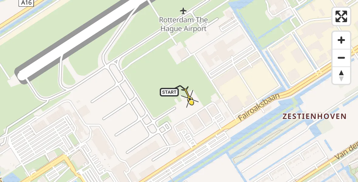 Routekaart van de vlucht: Politiehelikopter naar Rotterdam The Hague Airport, Fairoaksbaan