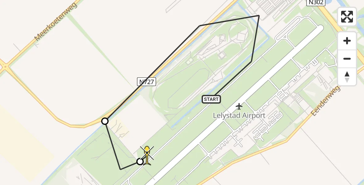 Routekaart van de vlucht: Traumaheli naar Lelystad Airport, RDW-testbaan