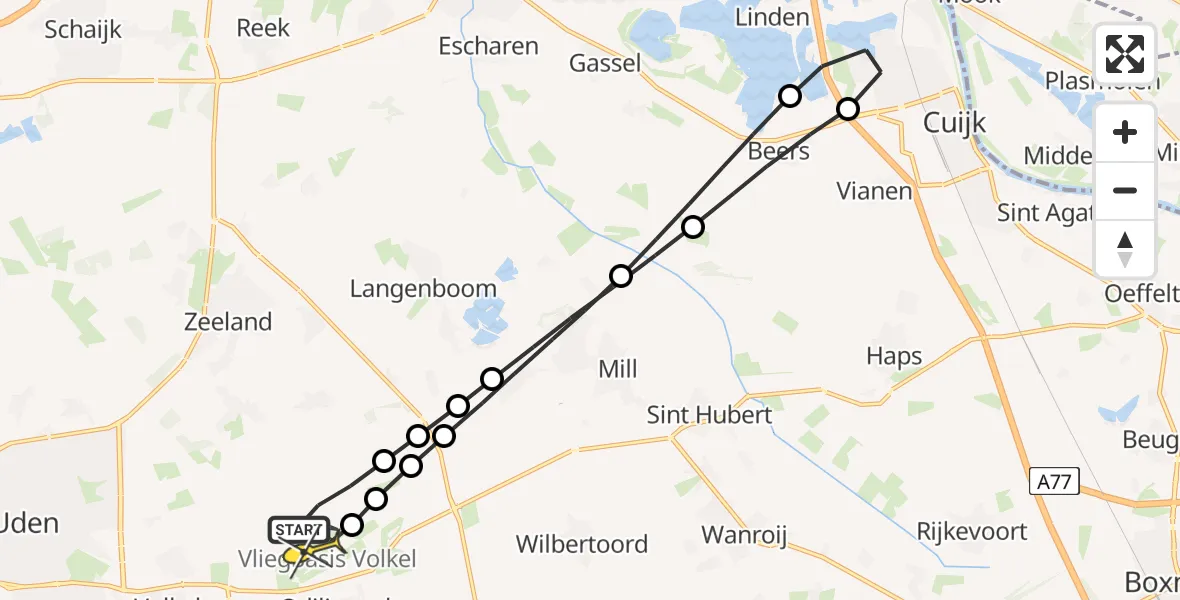 Routekaart van de vlucht: Lifeliner 3 naar Vliegbasis Volkel, Zeelandsedijk