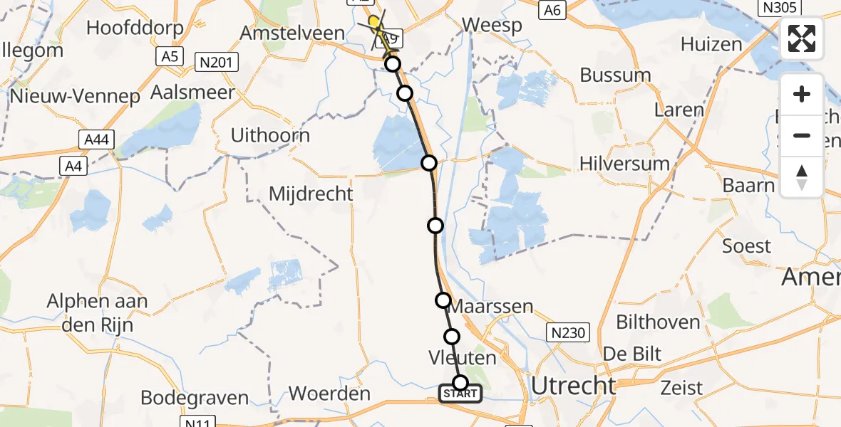 Routekaart van de vlucht: Politieheli naar Ouderkerk aan de Amstel, Oesterzwam