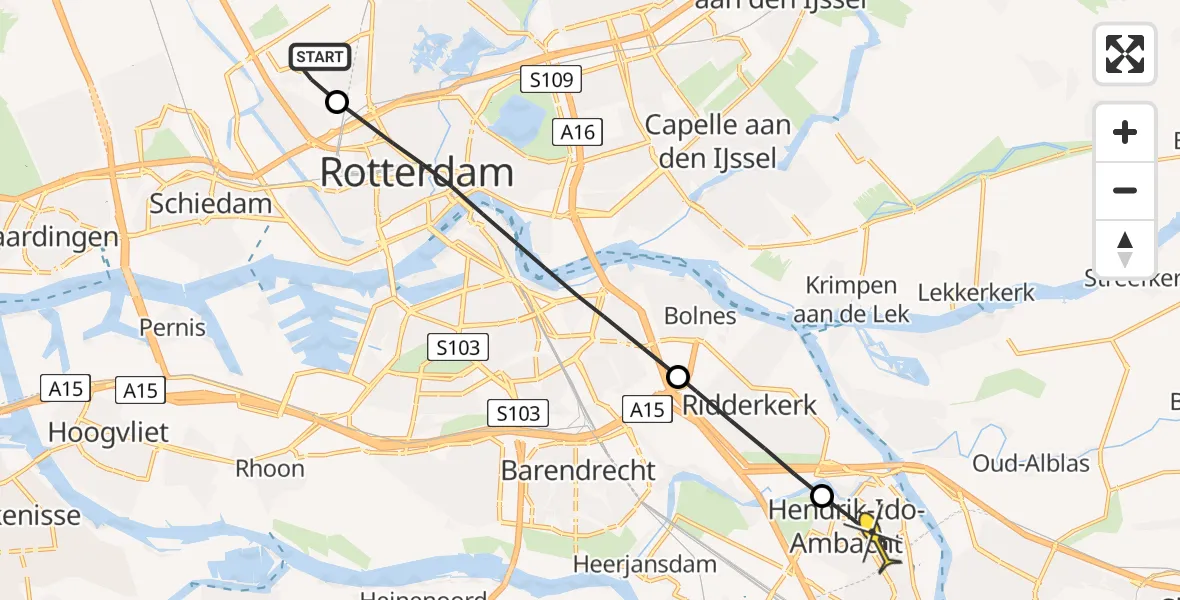 Routekaart van de vlucht: Lifeliner 2 naar Hendrik-Ido-Ambacht, Brandenburgbaan