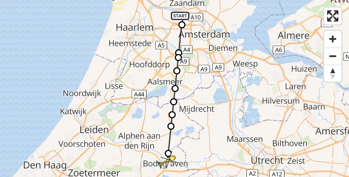 Routekaart van de vlucht: Lifeliner 1 naar Bodegraven, Elbaweg