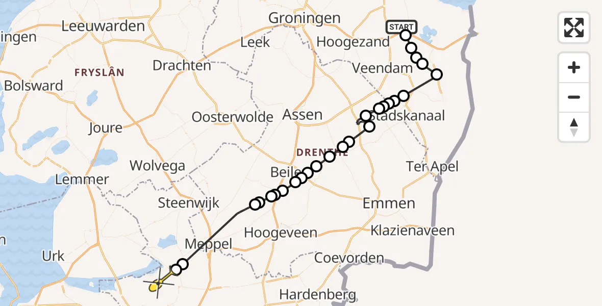 Routekaart van de vlucht: Politieheli naar Genemuiden, Zwaagsterweg