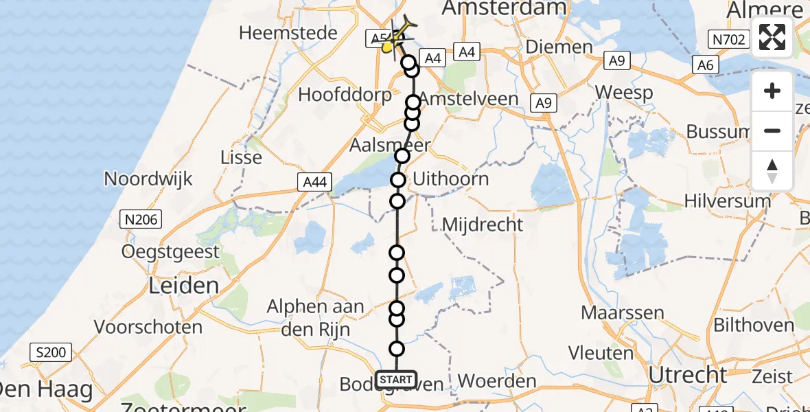 Routekaart van de vlucht: Lifeliner 1 naar Lijnden, Meije