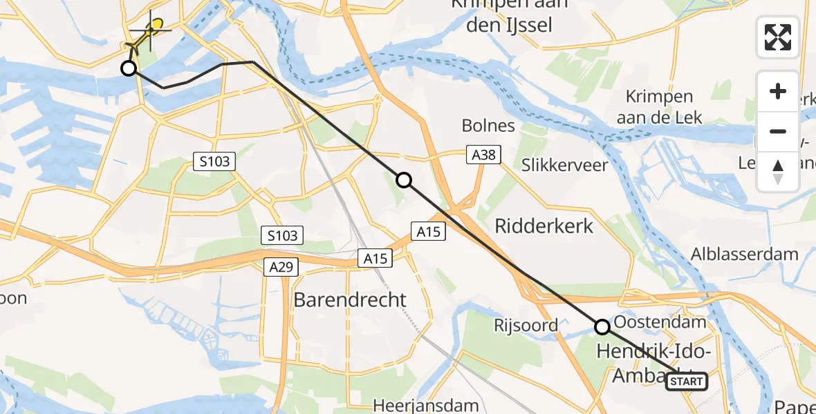 Routekaart van de vlucht: Lifeliner 2 naar Erasmus MC, van Elkstraat