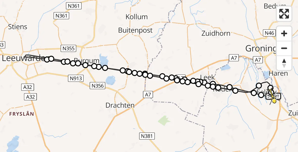 Routekaart van de vlucht: Lifeliner 4 naar Groningen Airport Eelde, Molenweg