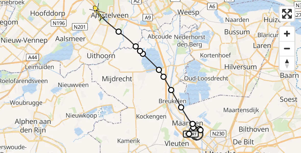 Routekaart van de vlucht: Politieheli naar Amstelveen, Isotopenweg