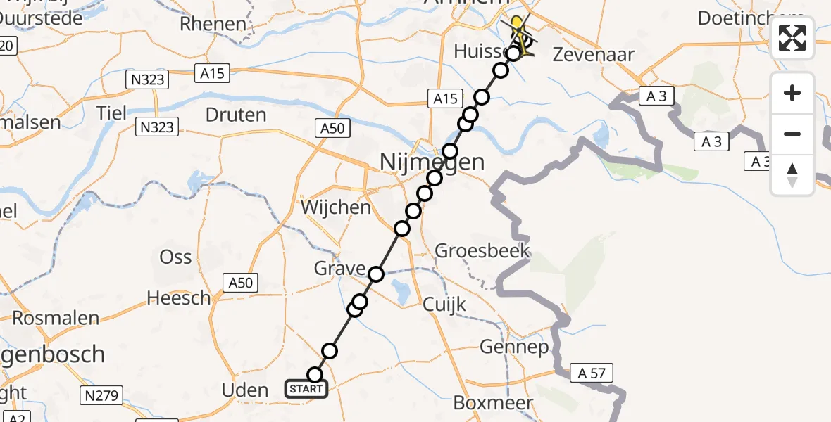 Routekaart van de vlucht: Lifeliner 3 naar Westervoort, Spoorweg