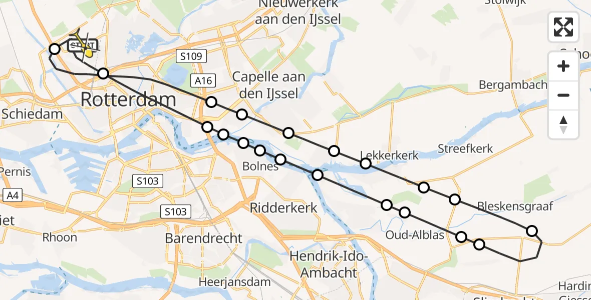 Routekaart van de vlucht: Lifeliner 2 naar Rotterdam The Hague Airport, Van der Duijn van Maasdamweg