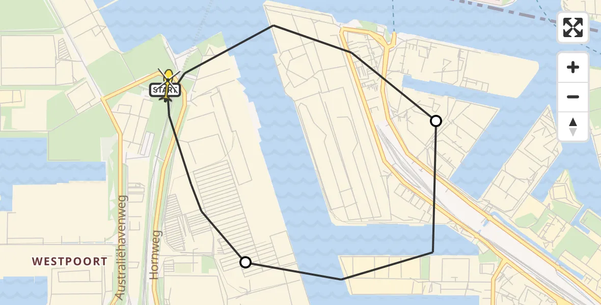 Vluchtroute Traumahelikopter van Amsterdam Heliport naar Amsterdam Heliport
