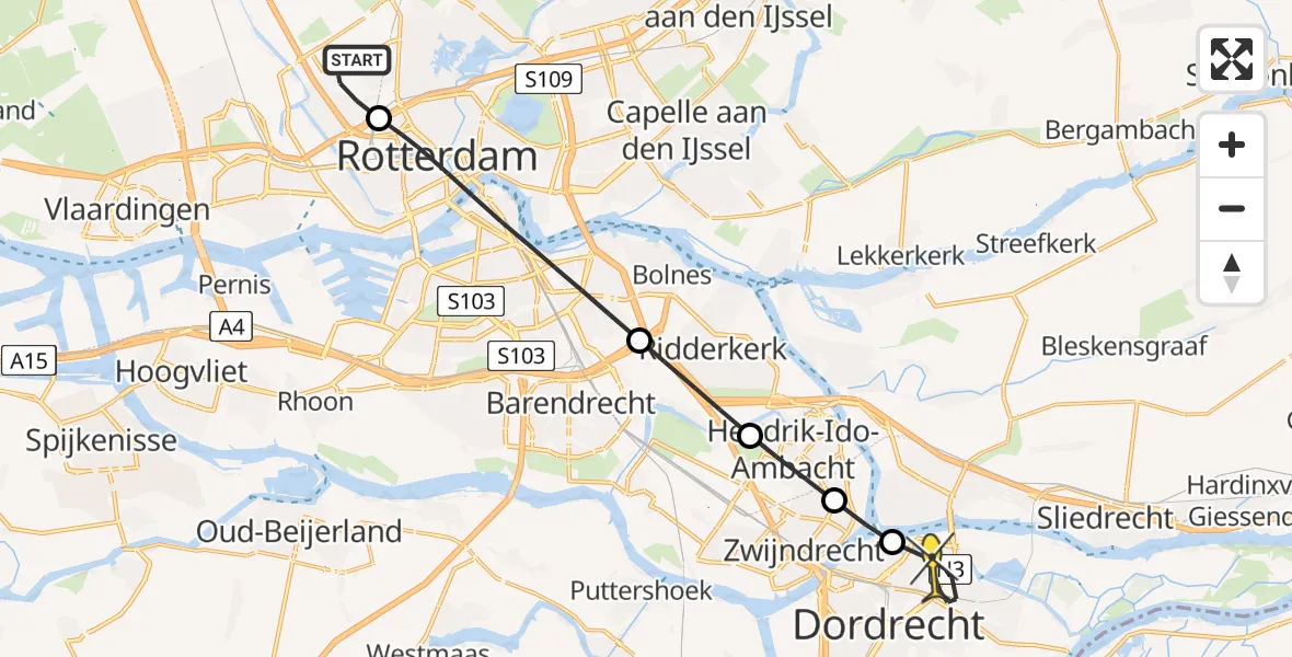 Routekaart van de vlucht: Lifeliner 2 naar Dordrecht, Van der Duijn van Maasdamweg