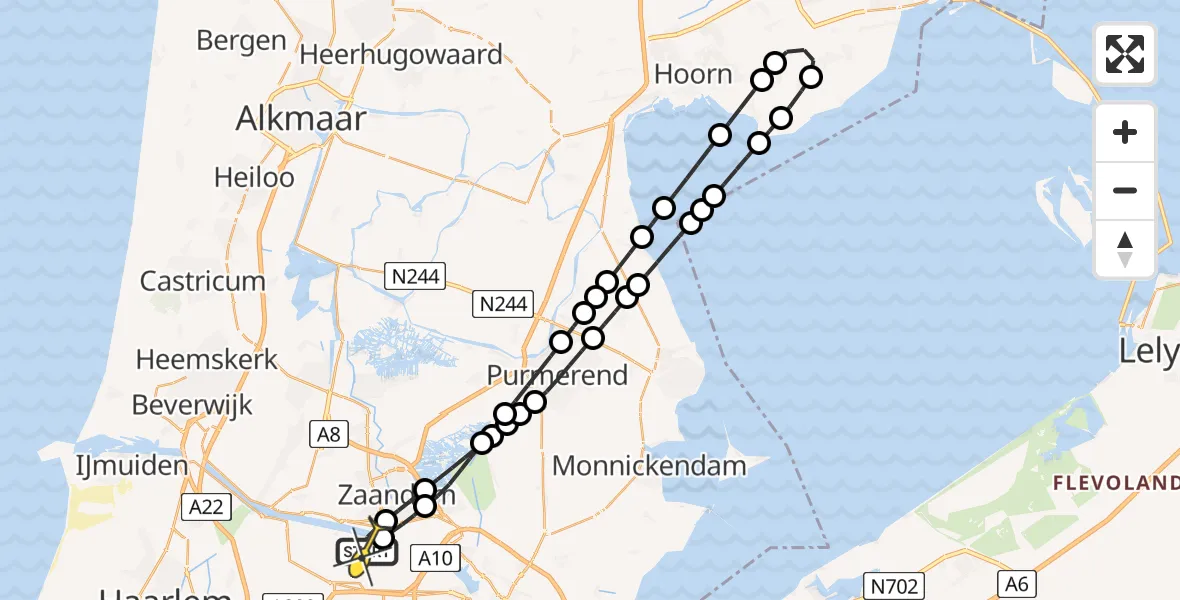 Routekaart van de vlucht: Lifeliner 1 naar Amsterdam Heliport, Hemtunnel