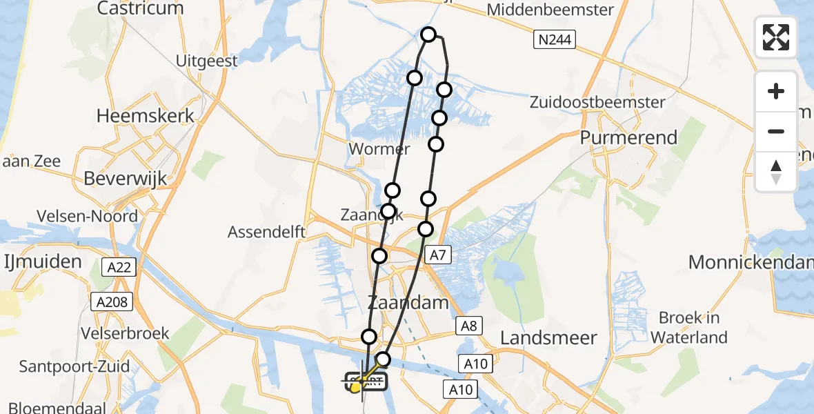 Routekaart van de vlucht: Lifeliner 1 naar Amsterdam Heliport, Hoofdtocht